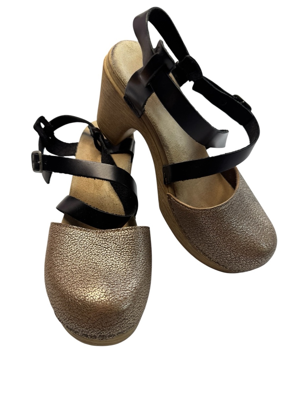 Calou Stockholm Tilda Clog Black Strap with Metallic Gold Toe Size 38 - Picture 2 of 6